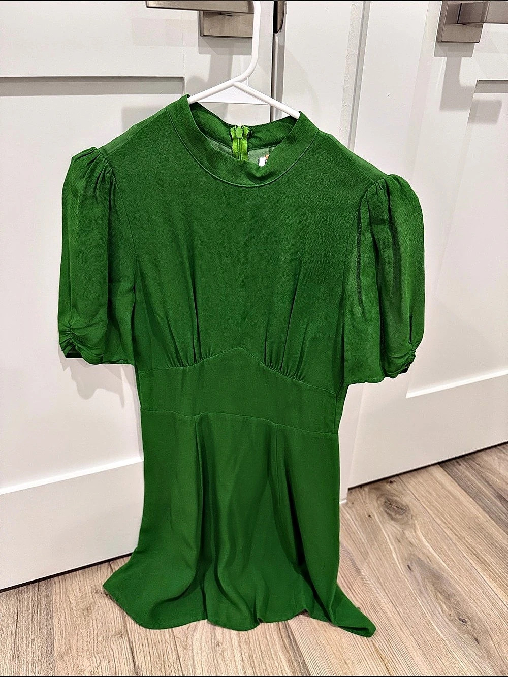 Reformation Green Puff Sleeve Mini Dress Like New